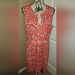 Nine West Coral, Grey and White Abstract Print Sleeveless Midi Dress